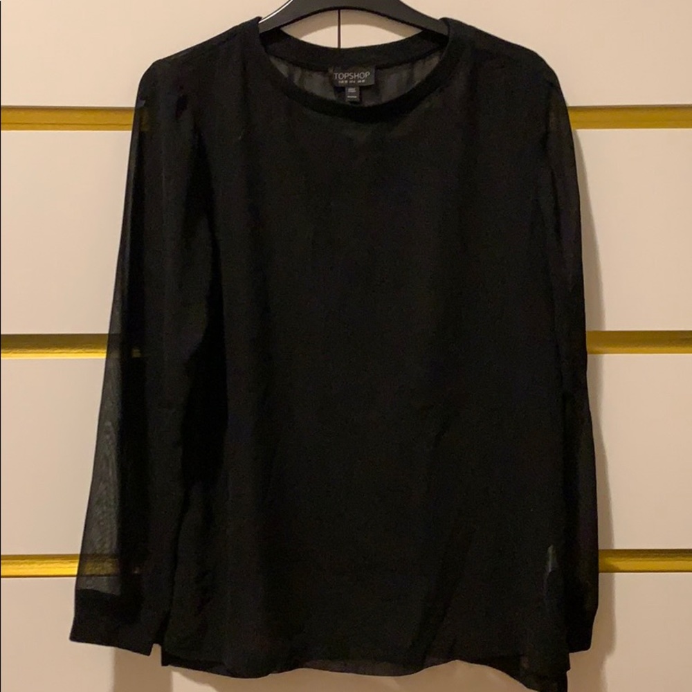 Topshop Sheer Black Long Sleeve Shirt - Size US 6